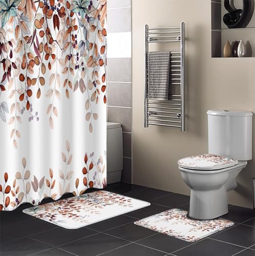 ZOE GARDEN Fall Shower Curtain Set with Rug and Hooks