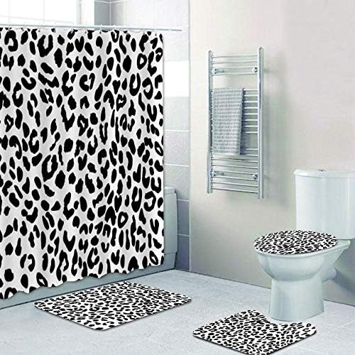 Uphome Bath Mat Leopard Stripe Black White Flannel Non-Slip