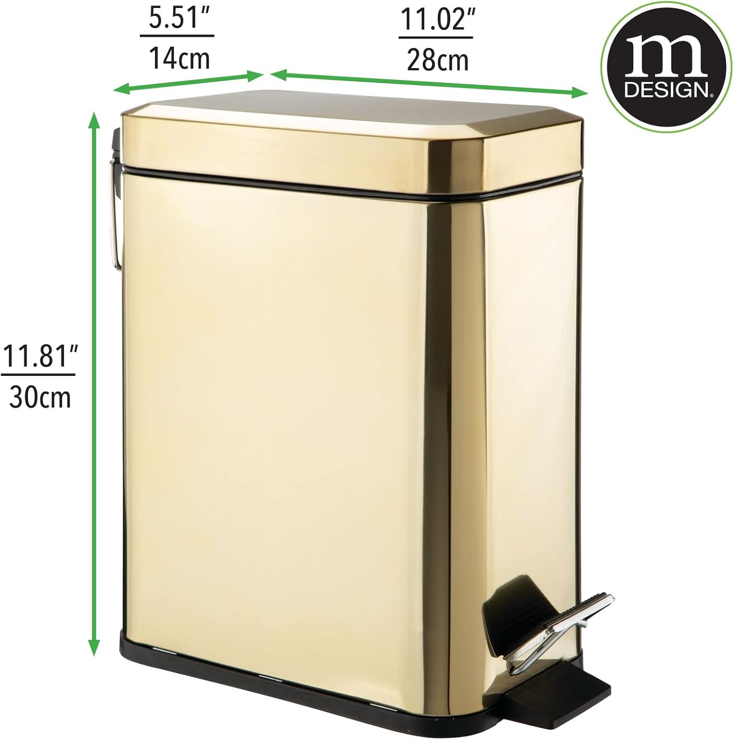 mDesign Metal Toilet Brush with Holder and Step Pedal Trash Can Set