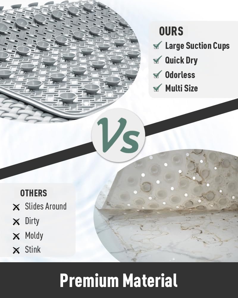 tchdio Non-Slip Bathtub Mat with Suction Cups and Drain Holes 1