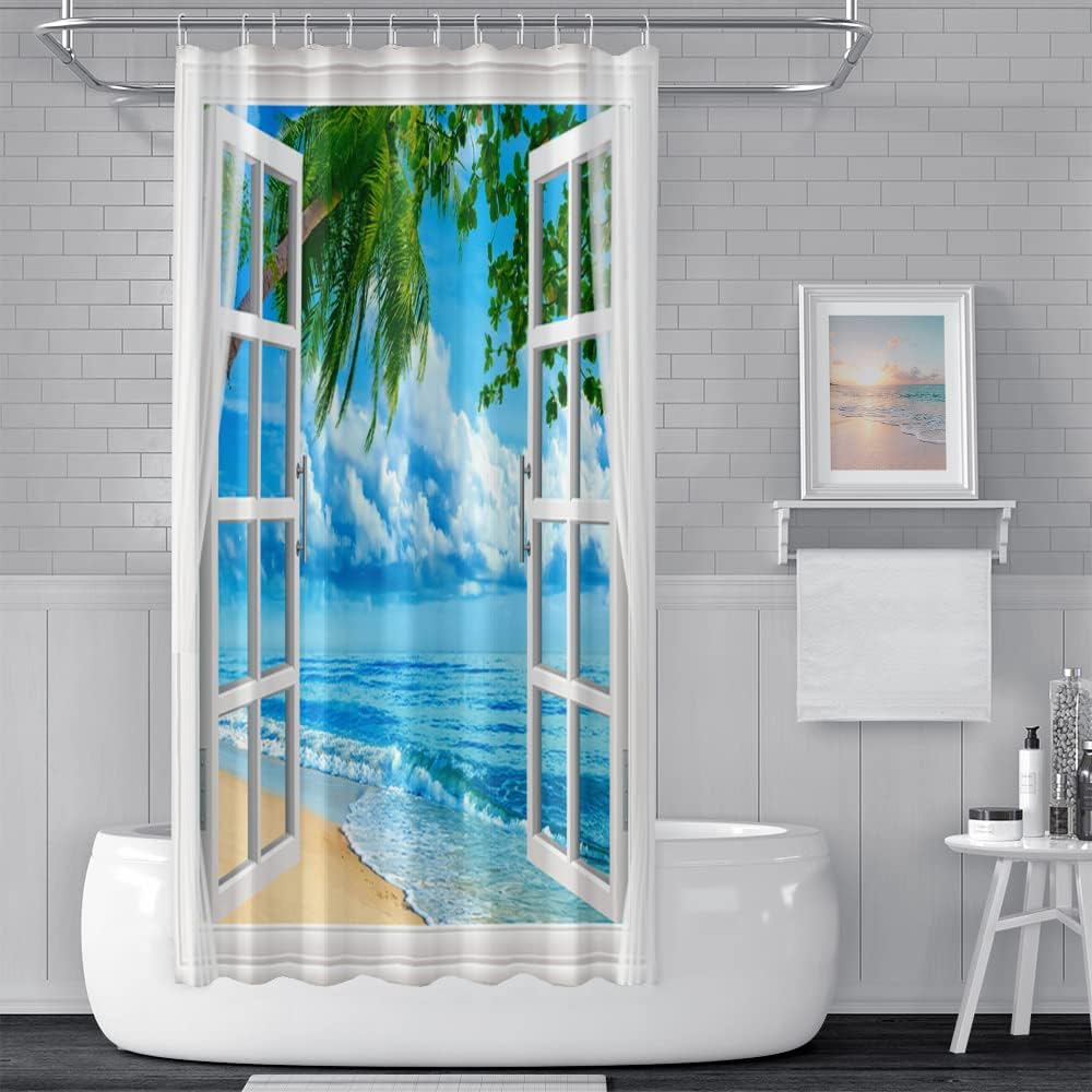Tropical Beach Shower Curtain with Hooks 72x72 Inch