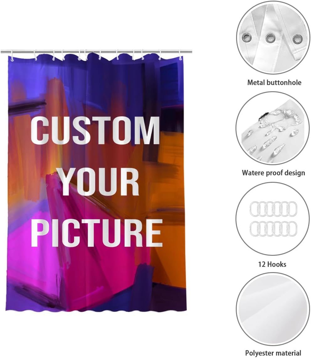 Custom Personalized Shower Curtain - Funny DIY 36x72 Inch Waterproof Liner with 12 Hooks