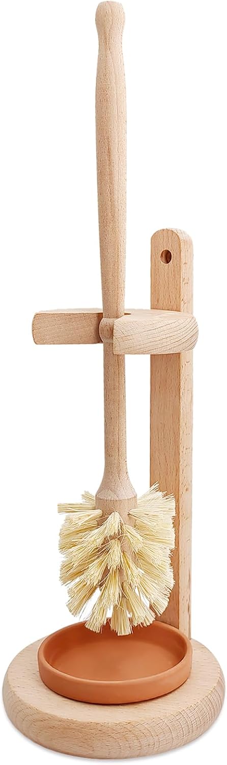 CRAKTH Beechwood Toilet Brush with Sisal Bristles and Holder