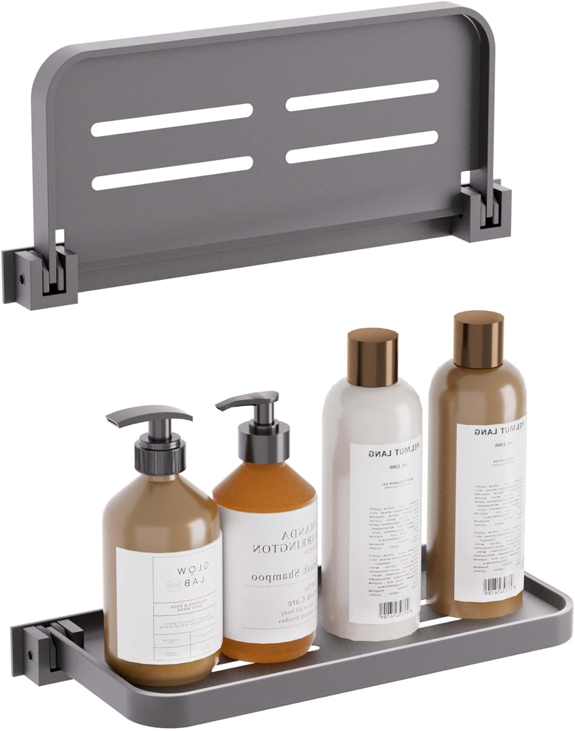 2 Pack Folding Wall Shelf for Bathroom Waterproof Aluminum 12 Inch Grey