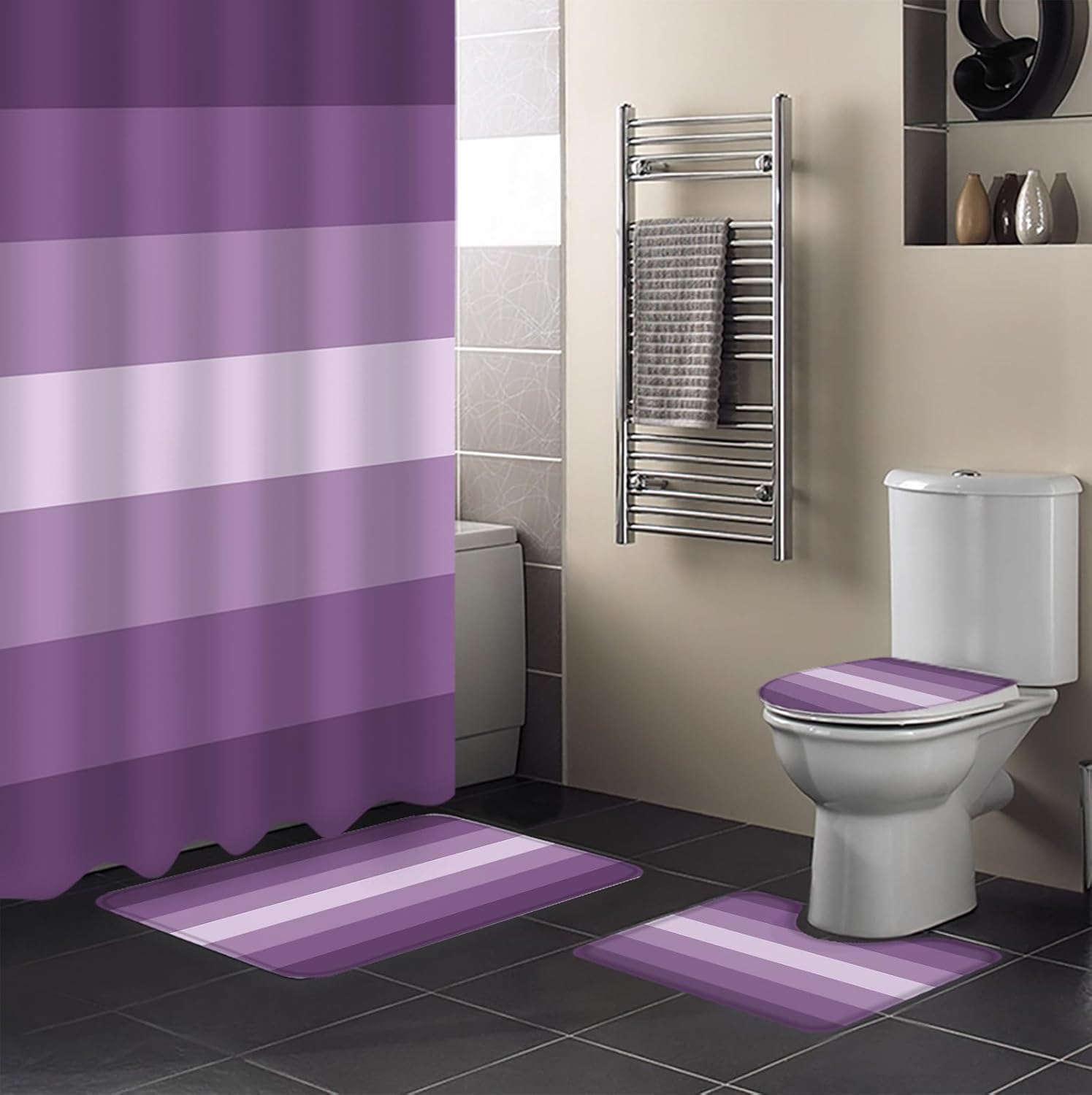 ZOE GARDEN Geometric Purple Bathroom Set with 12 Hooks