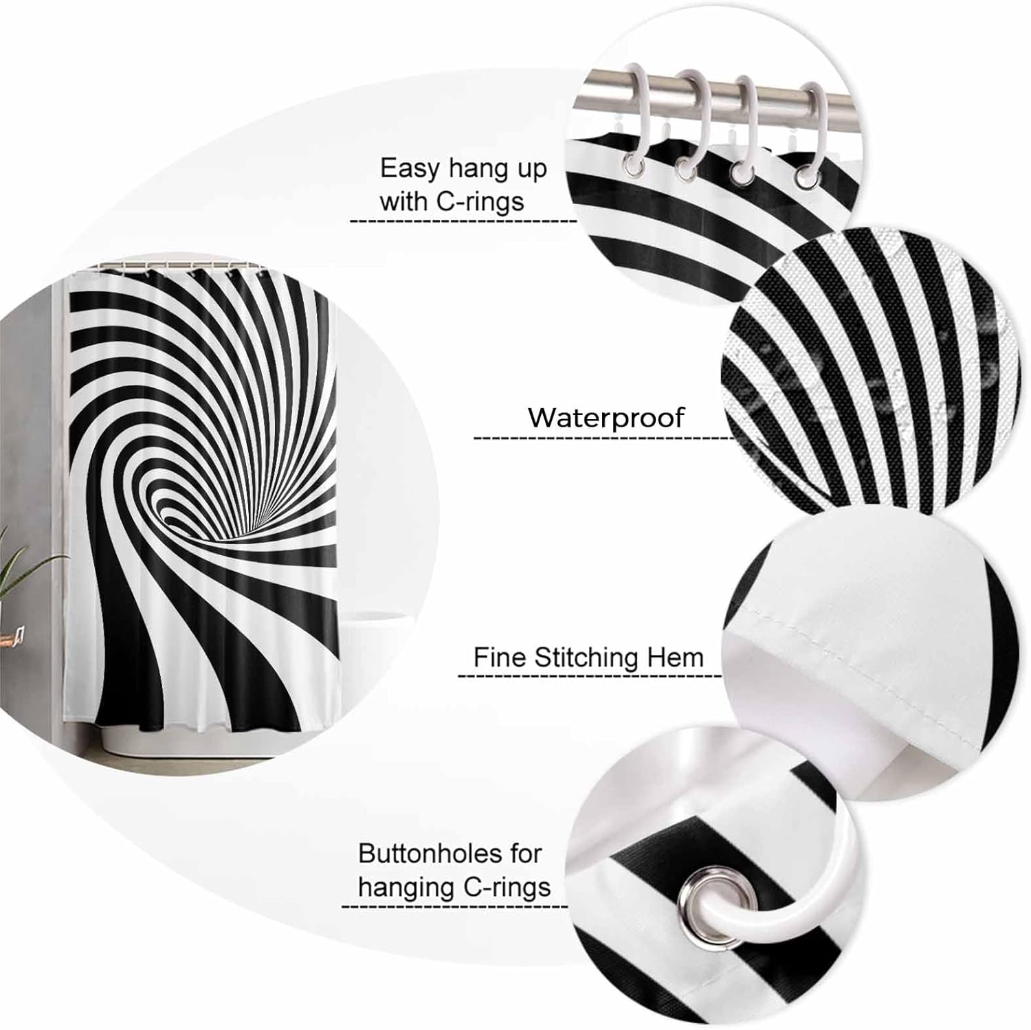 ZOE GARDEN Visual Vortex Optical Shower Curtain Set 1
