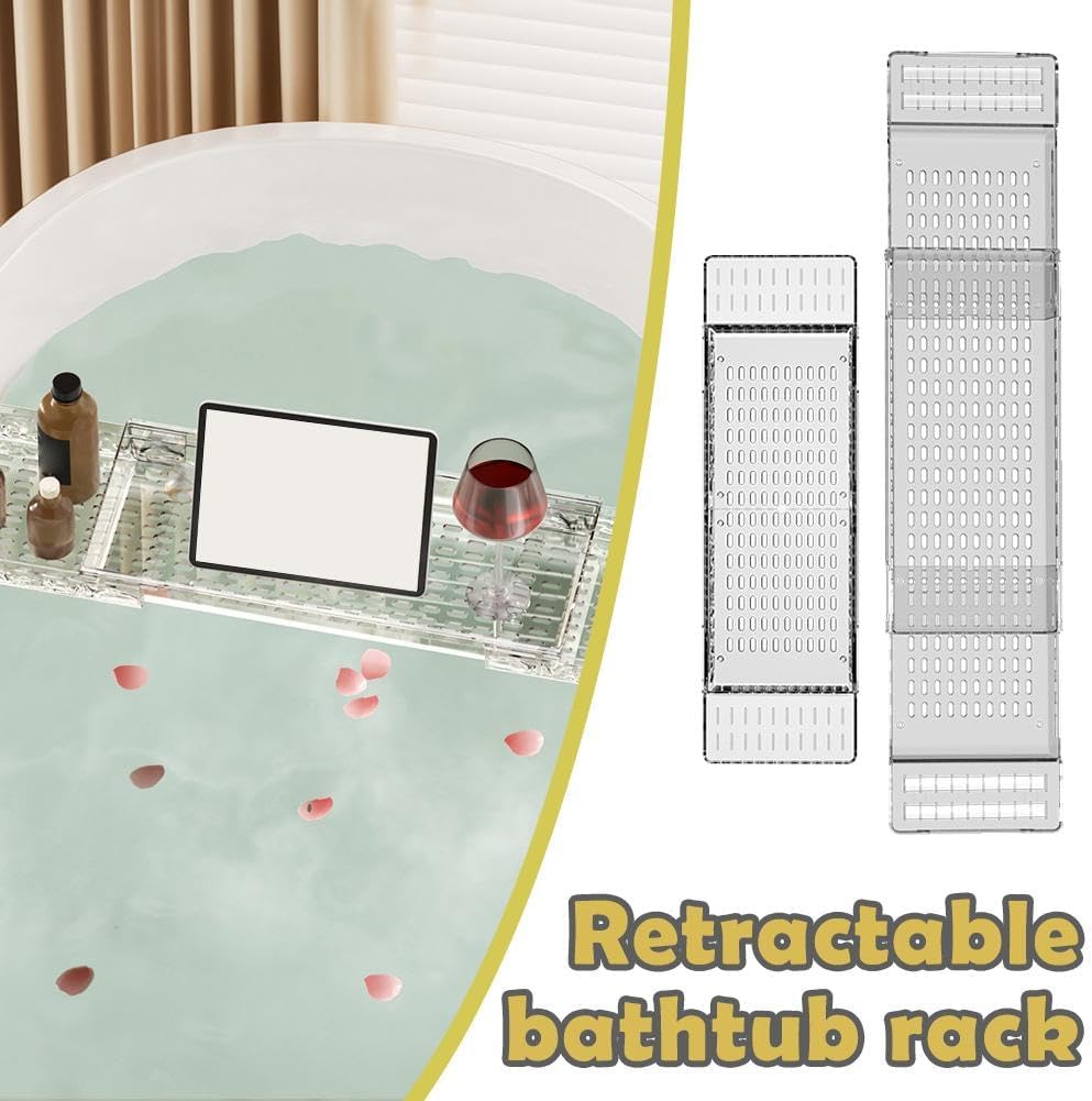 Clear Acrylic Expandable Bathtub Tray with Anti-Slip Design