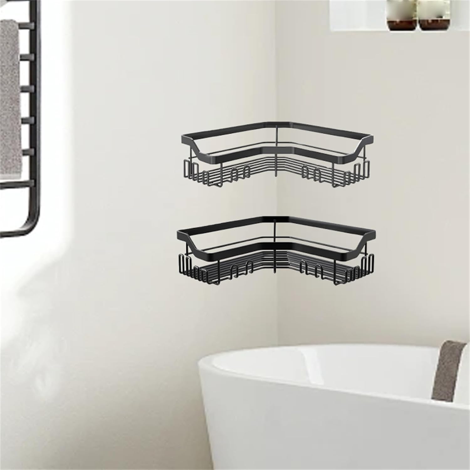 Corner Shower Caddy 2 Pcs No Drilling Black L
