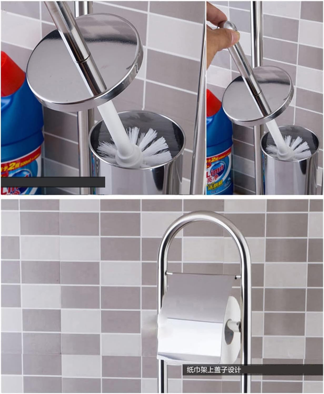 INPETS 800mm Stainless Steel Toilet Brush Holder with Paper Holder Set