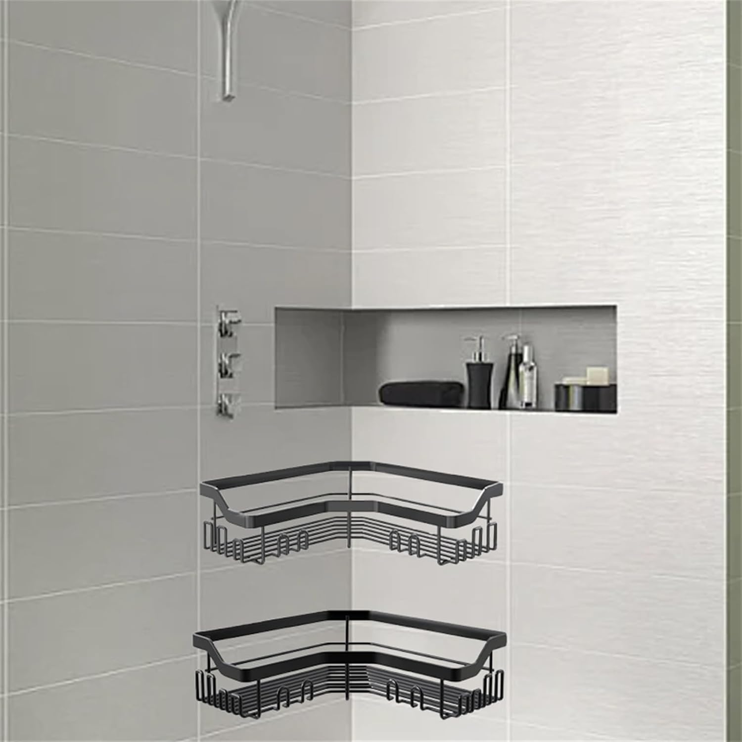 Corner Shower Caddy 2 Pcs No Drilling Black L