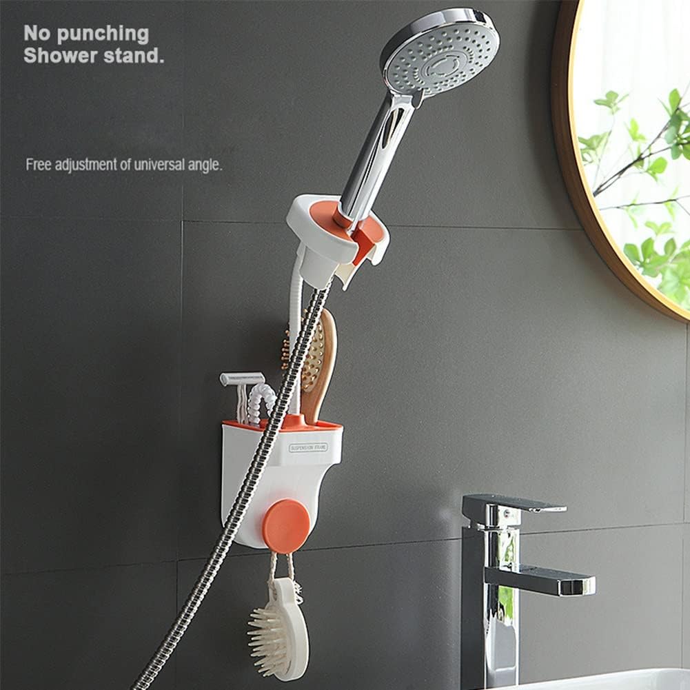 HOTRA Adjustable Showerhead Bracket with Hair Dryer Hook and Storage