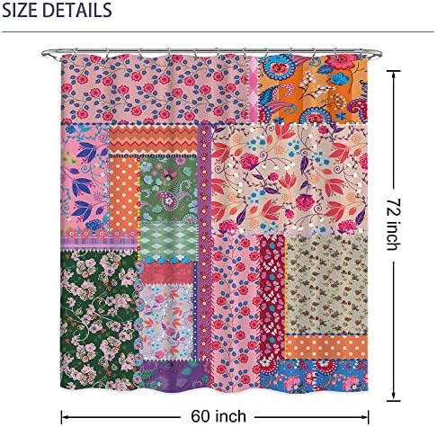 Laifzere Patchwork Boho Floral Shower Curtain Set 60x72 Inch with Hooks