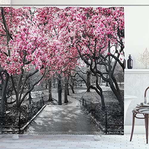 Ambesonne NYC Shower Curtain with Blossoms Landscape and 12 Hooks