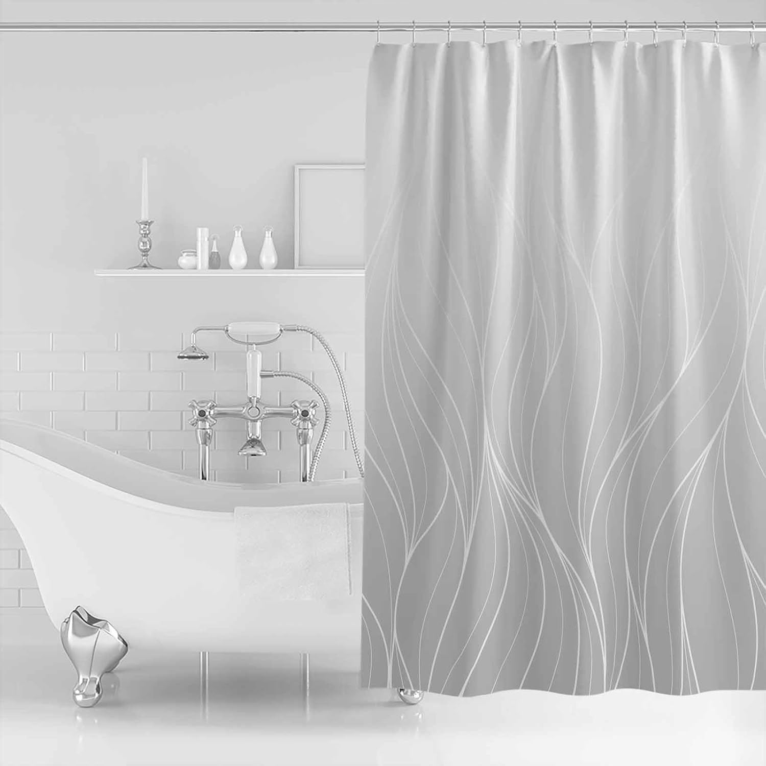 ZOE GARDEN Grey Striped Gradient Shower Curtain Set with Hooks 72x96