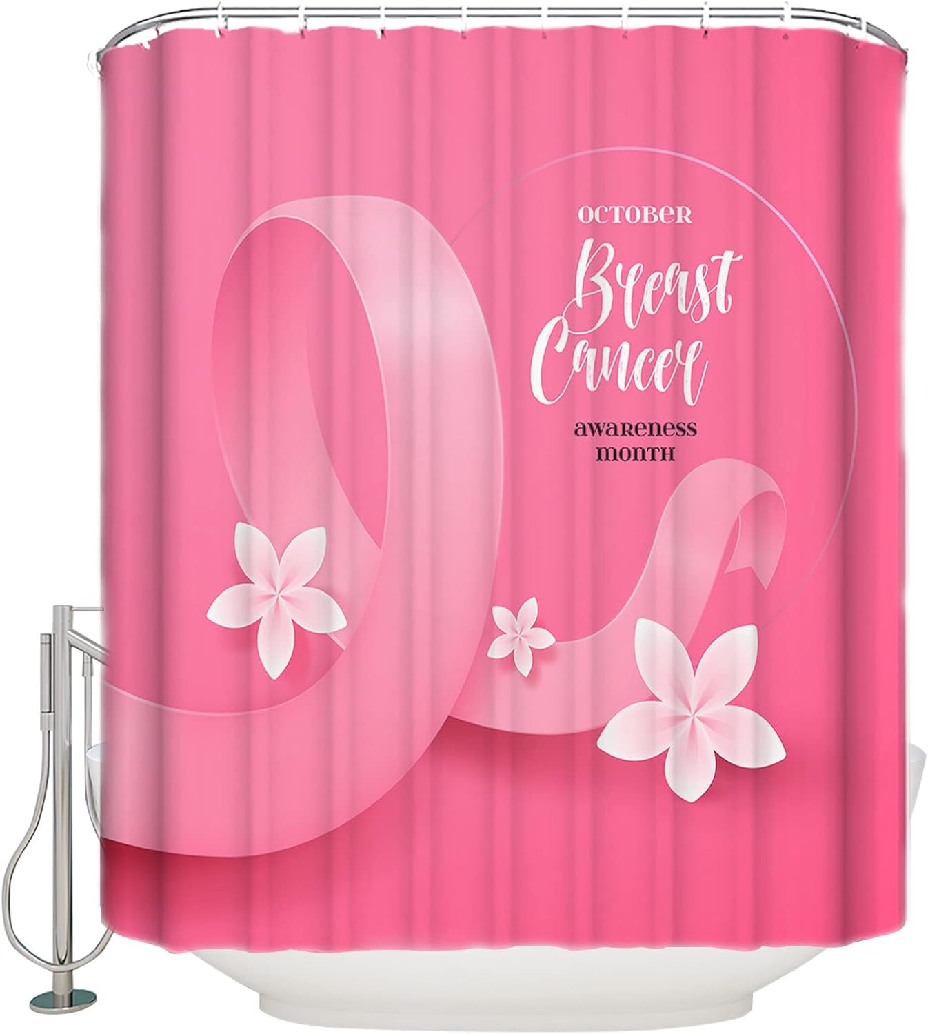 ZOE GARDEN Carefree Breast Cancer Shower Curtain Set with Hooks