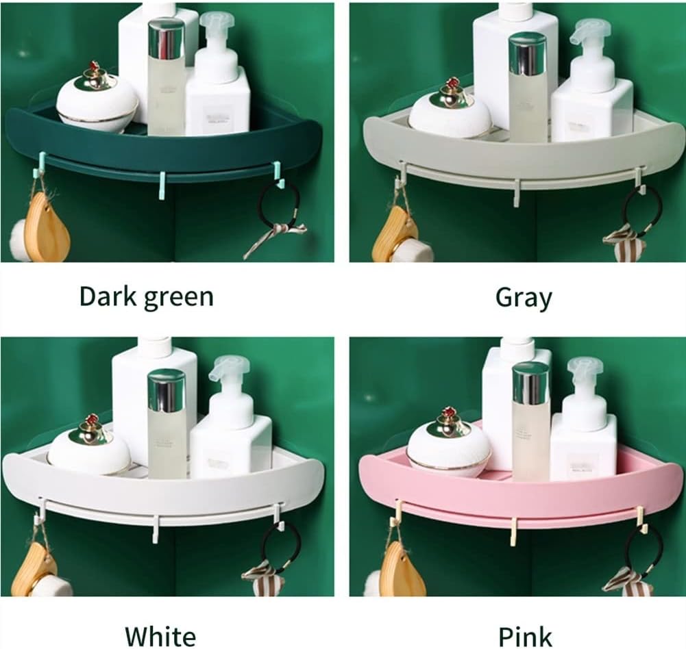 Light Gray Corner Shower Shelf with Hooks and Capacity