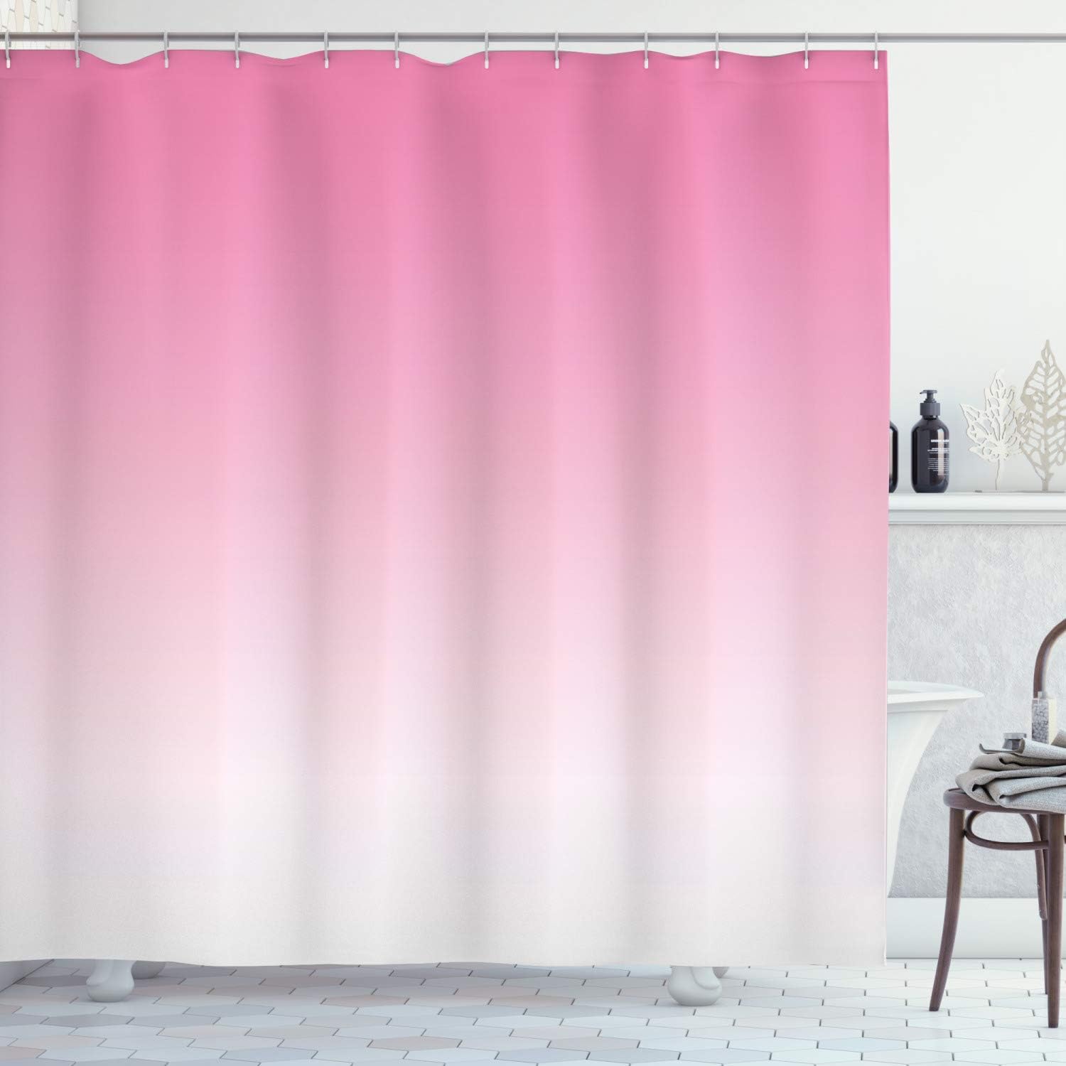 Ambesonne Pale Pink Ombre Shower Curtain Set with 12 Hooks