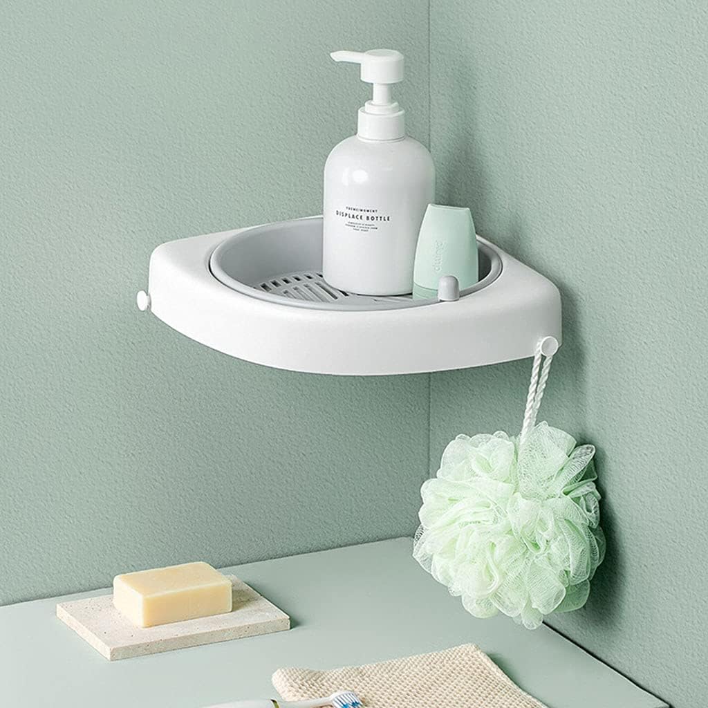 WISHNYMPH Wall-Mounted Rotating Shelf with Hooks Pink