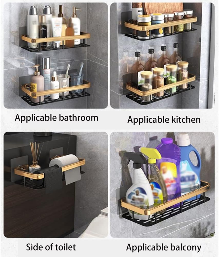 Shower Caddy Organizer Rack with Suction Cups Black Gold Aluminum