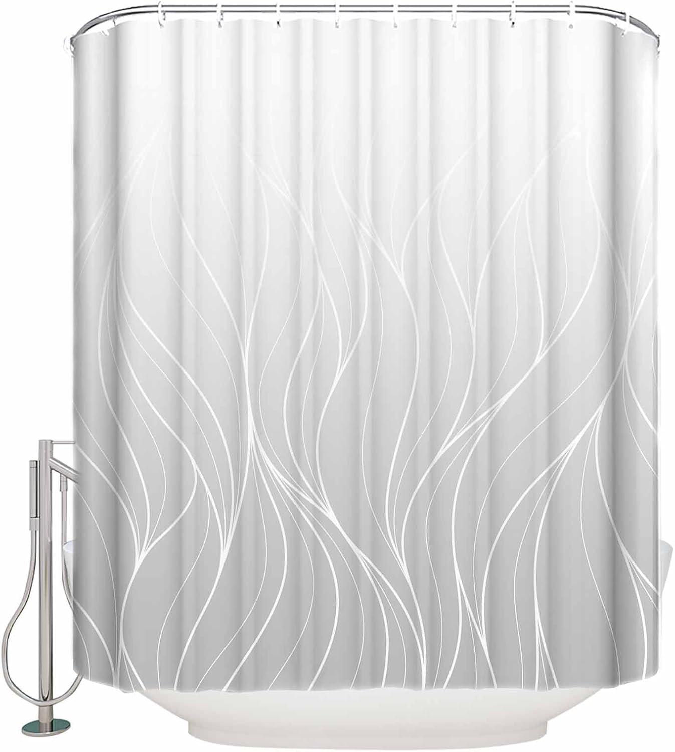 ZOE GARDEN Grey Striped Gradient Shower Curtain Set with Hooks 72x96