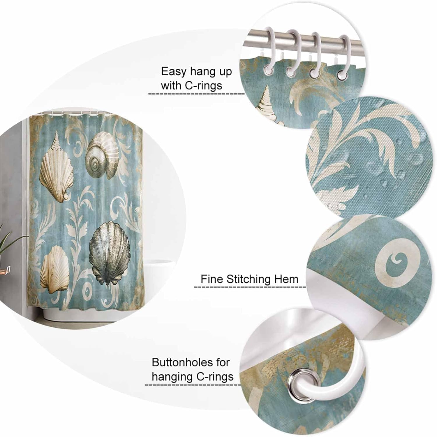ZOE GARDEN Blue Brown Coastal Bathroom Set with Shower Curtain and Rug