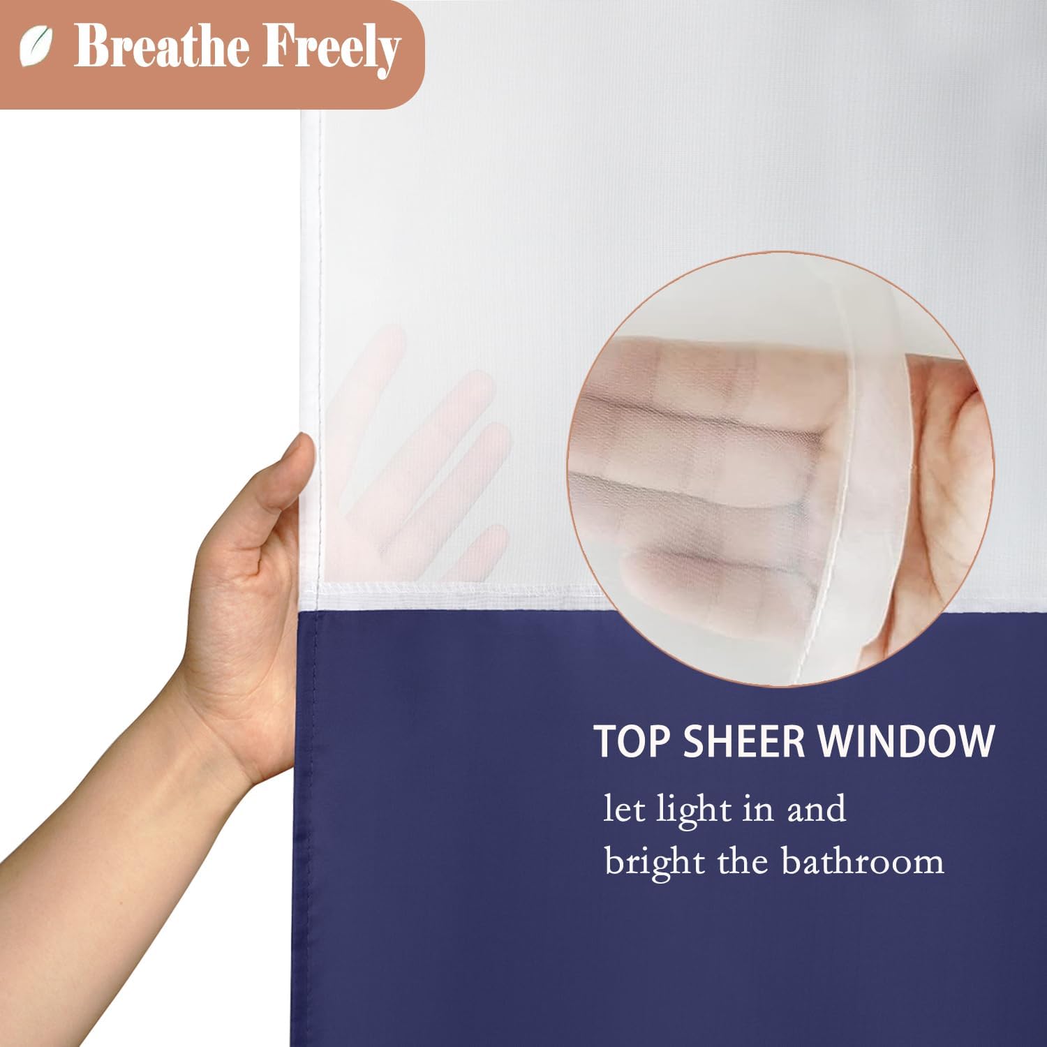 UFRIDAY Navy Blue Shower Curtain with Window and 12 Hooks 1