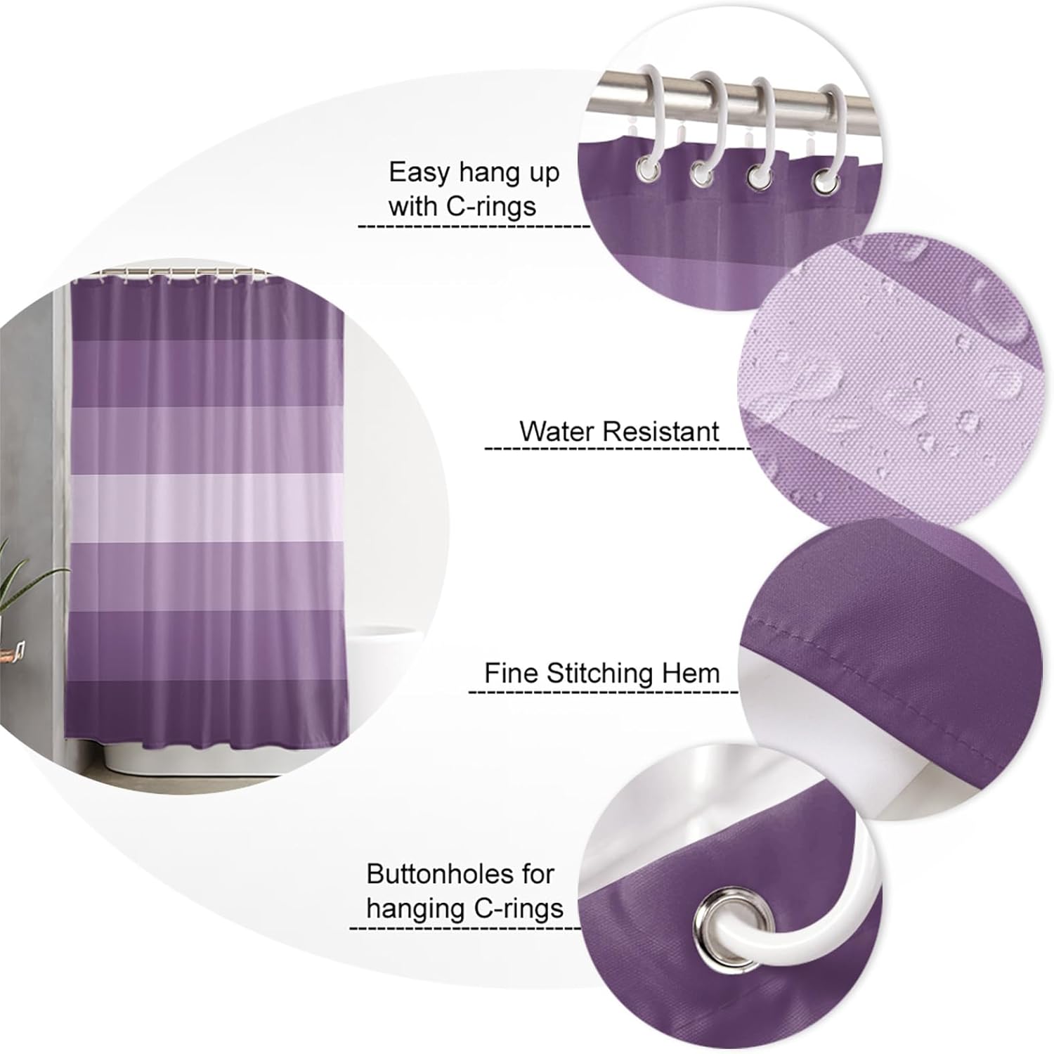 ZOE GARDEN Geometric Purple Bathroom Set with 12 Hooks