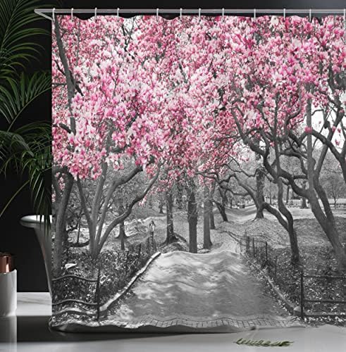 Ambesonne NYC Shower Curtain with Blossoms Landscape and 12 Hooks