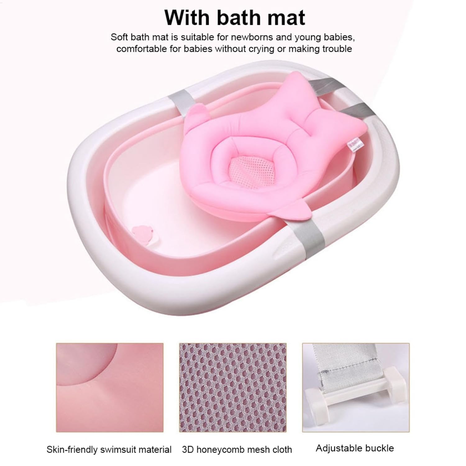 Soft Non-Slip Kids Bath Mat with Four-Way Buckle