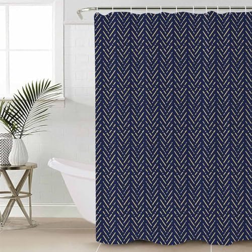 ZOE GARDEN Navy Blue Gold Striped Shower Curtain Set 1