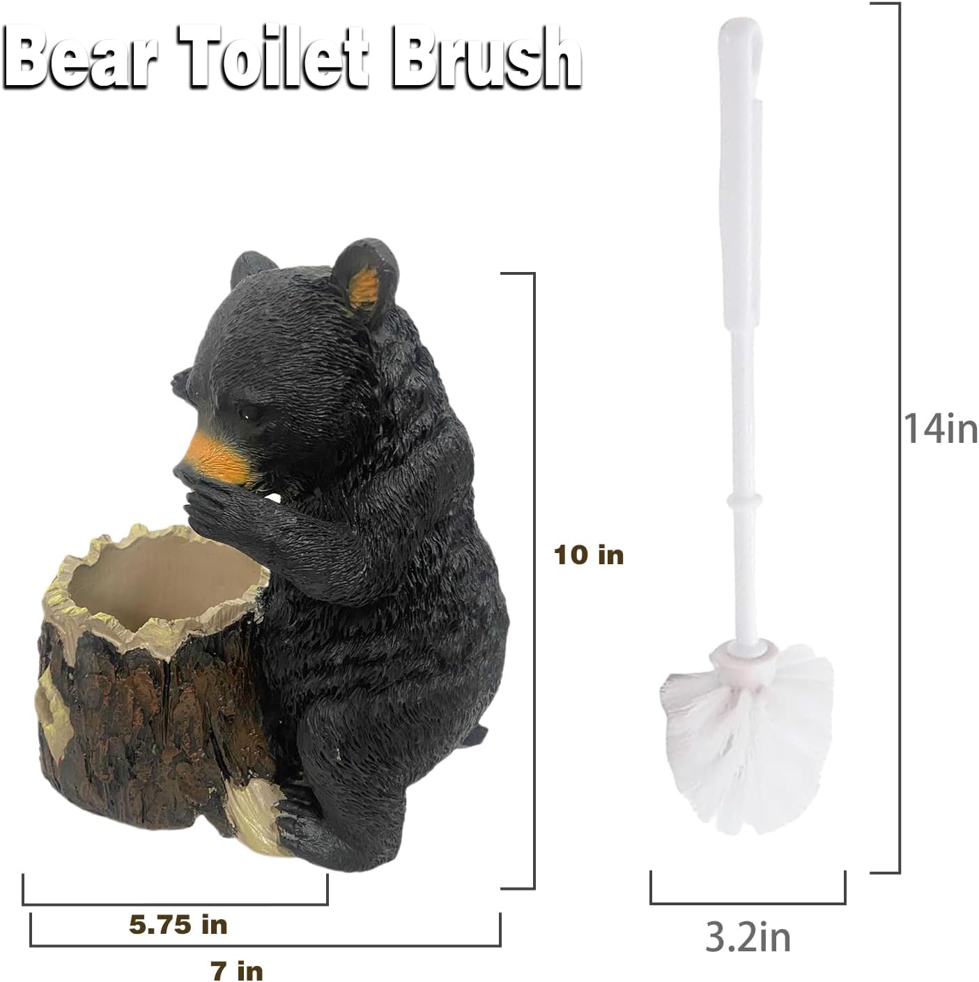 Whimsical Black Bear Toilet Brush Holder Set