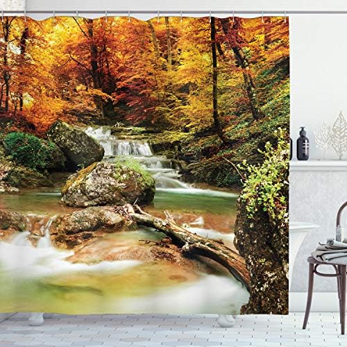 Ambesonne Waterfall Shower Curtain with 12 Hooks Brown Orange