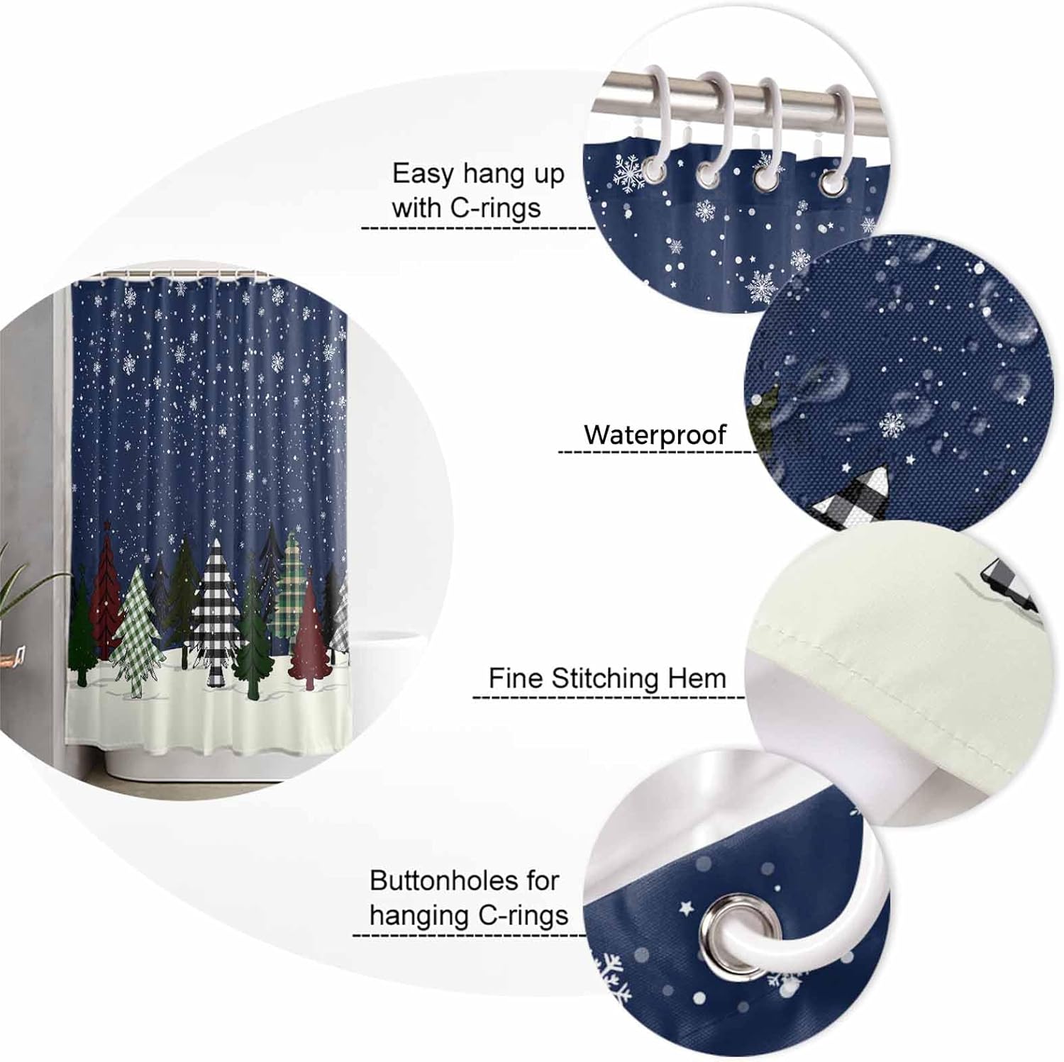 ZOE GARDEN Christmas Tree Shower Curtain Set 72x72