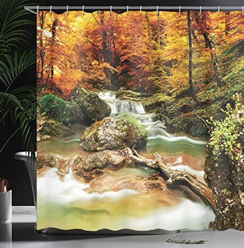 Ambesonne Waterfall Shower Curtain with 12 Hooks Brown Orange