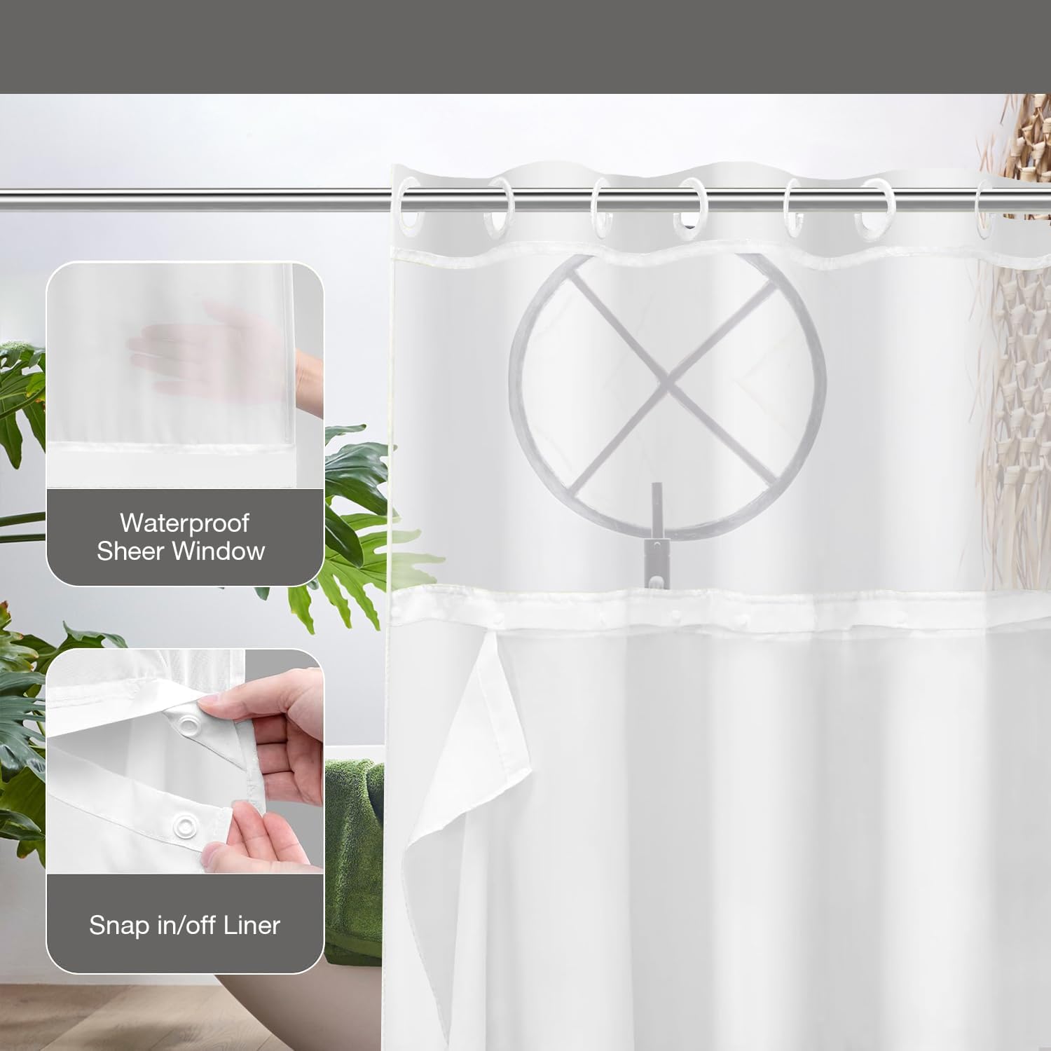 DASHAN Leaf Shower Curtain Set 71x74 with Snap-In Liner