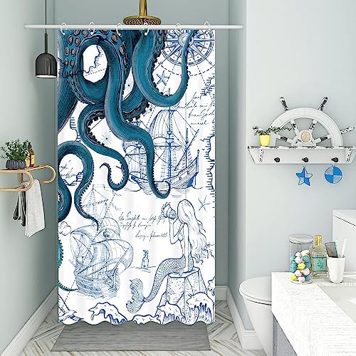Fungarth Nautical Octopus Shower Curtain Blue 36x72