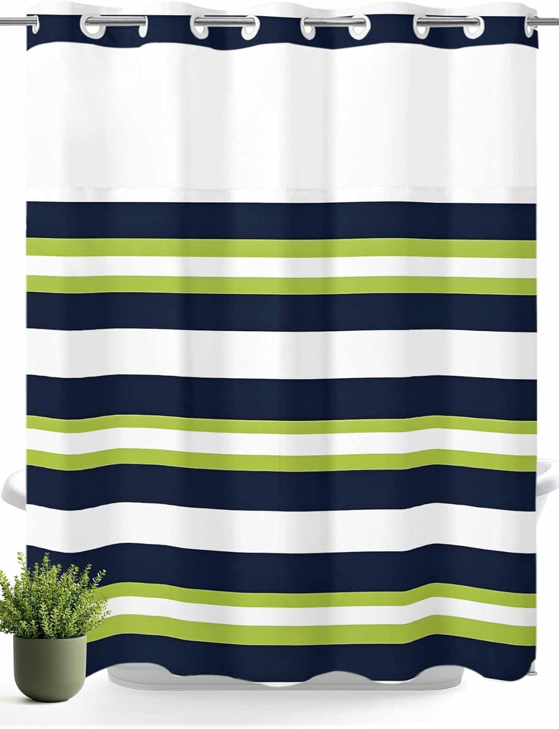 No Hooks Shower Curtain Set with Snap Liner Classic Stripes 72x72in