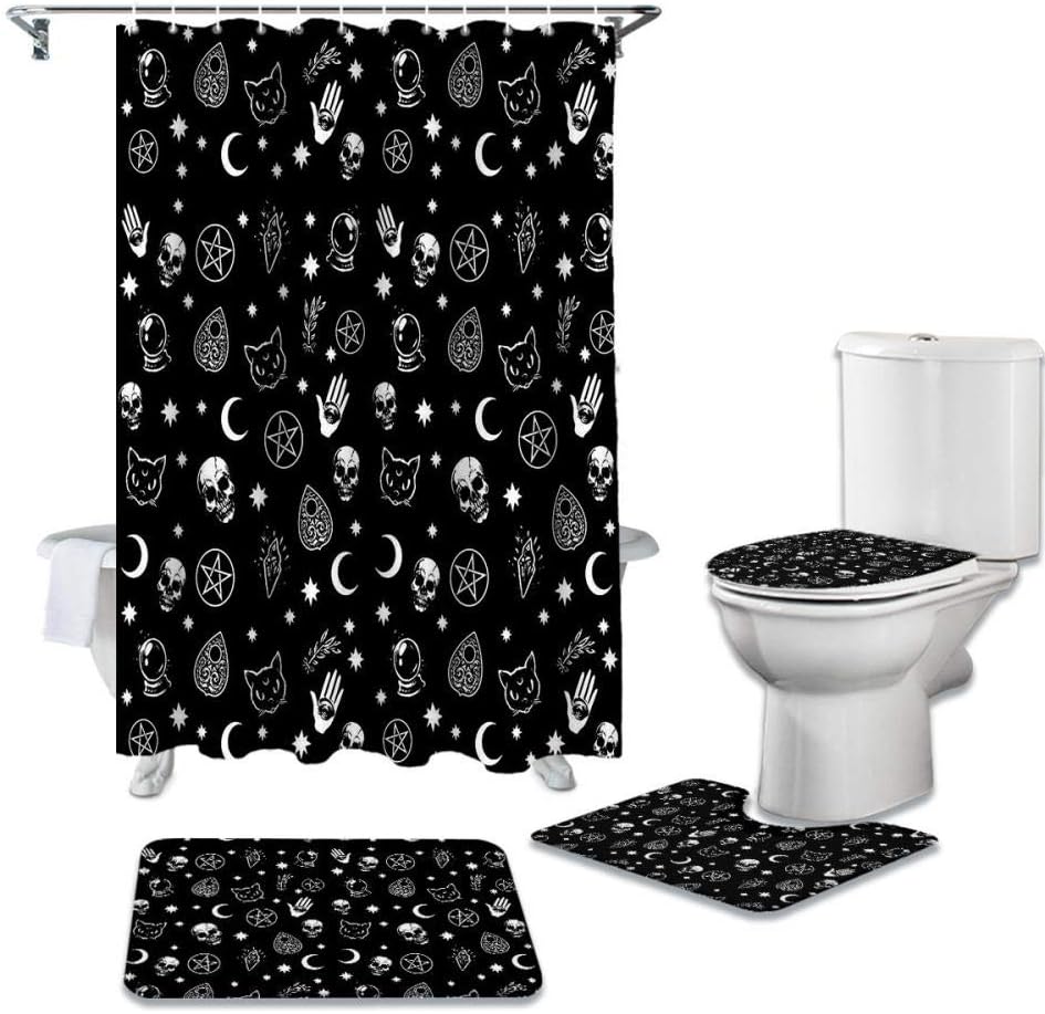 Uphome Black Bath Mat with Gothic Skull Moon Print