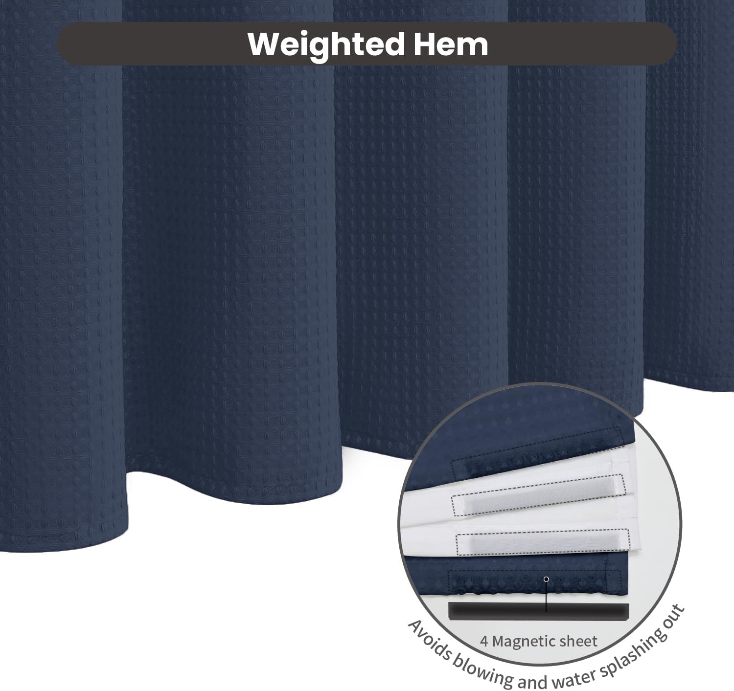 Inhousolu No Hook Waffle Weave Shower Curtain Set Navy Blue