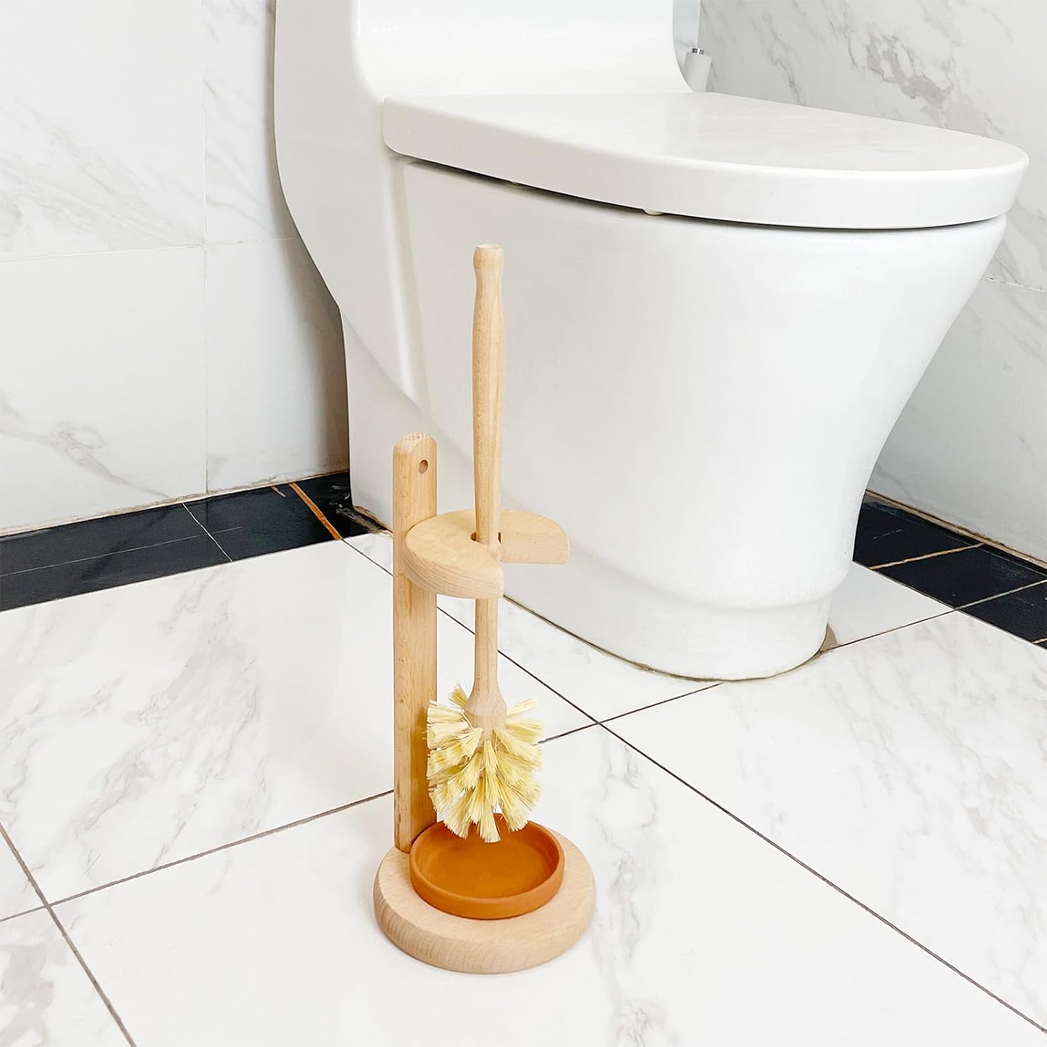 CRAKTH Beechwood Toilet Brush with Sisal Bristles and Holder