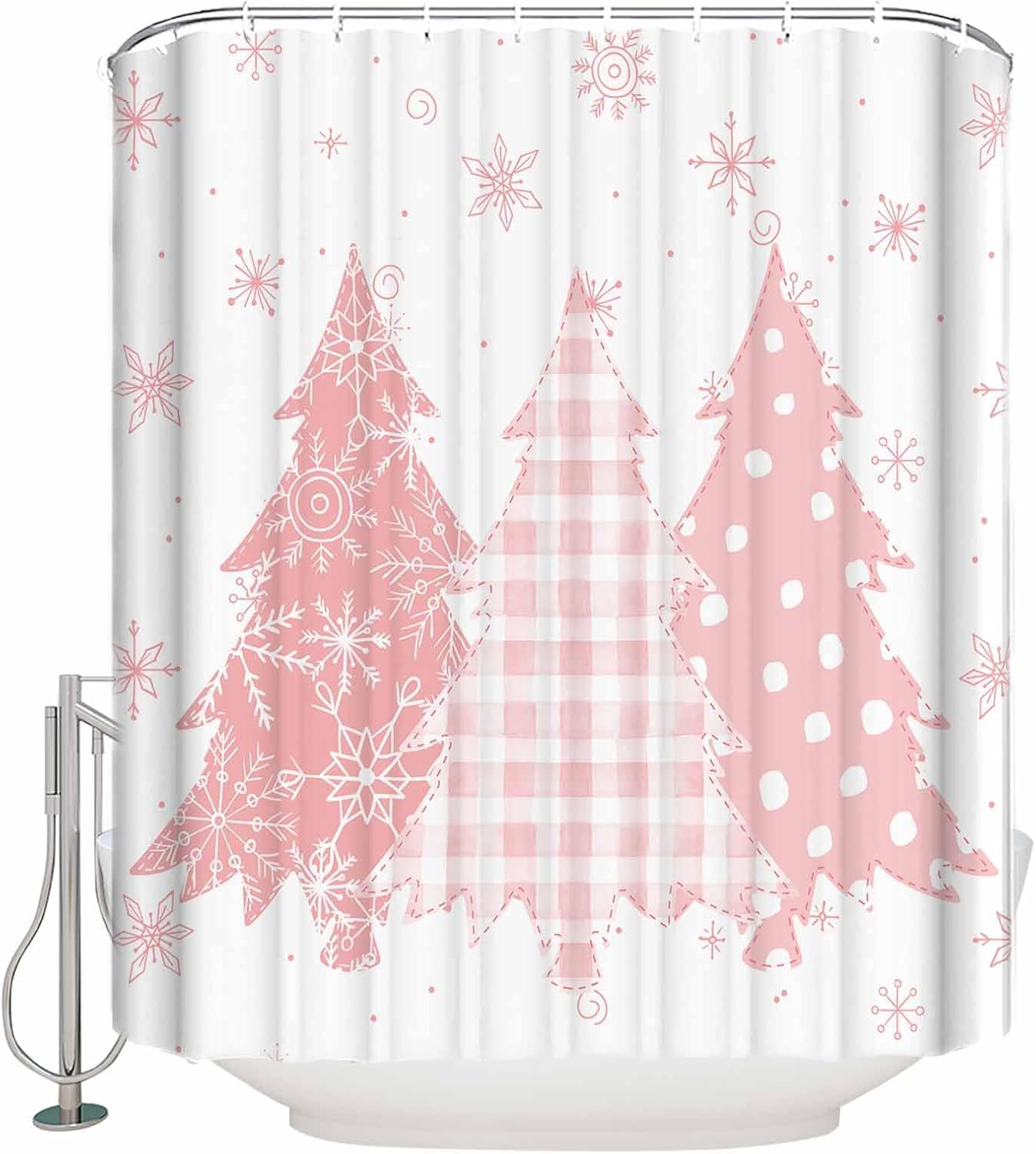 ZOE GARDEN Pink Christmas Tree Shower Curtain Set 72x72