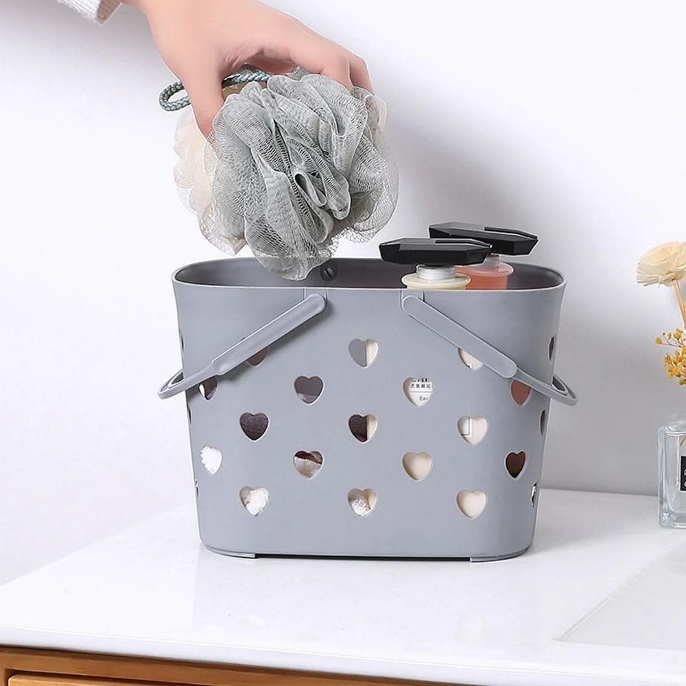 1PCS Heart-Shaped Portable Shower Basket with Handle