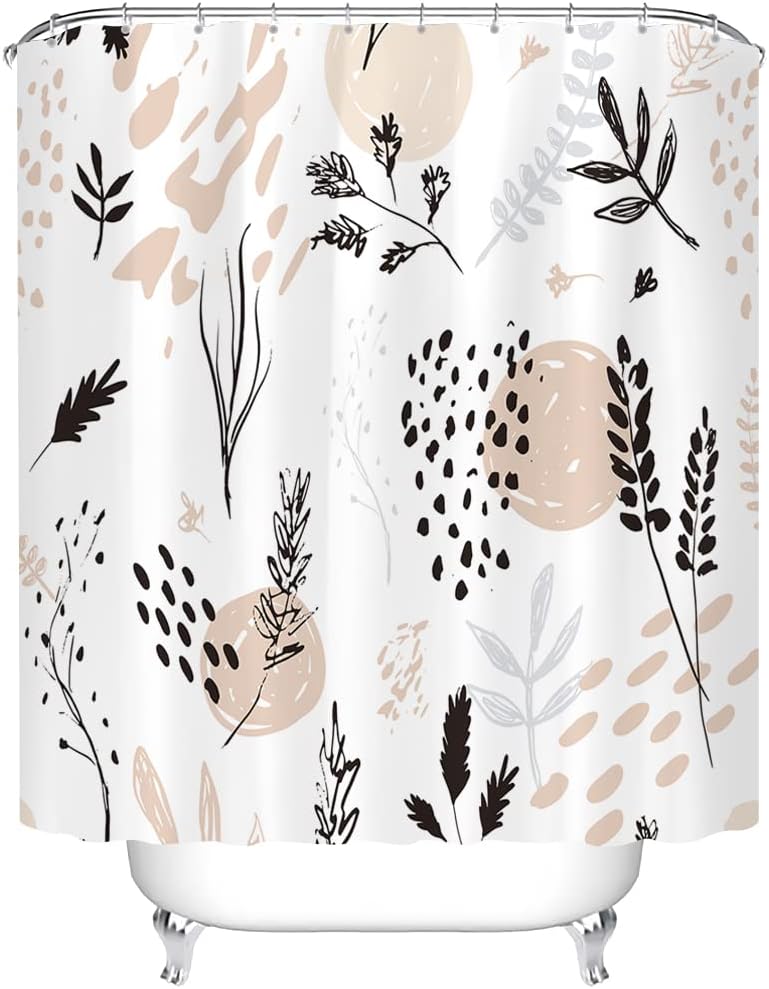Tititex Abstract Botanical Shower Curtain Set 70x70 Inch Waterproof with 12 Hooks