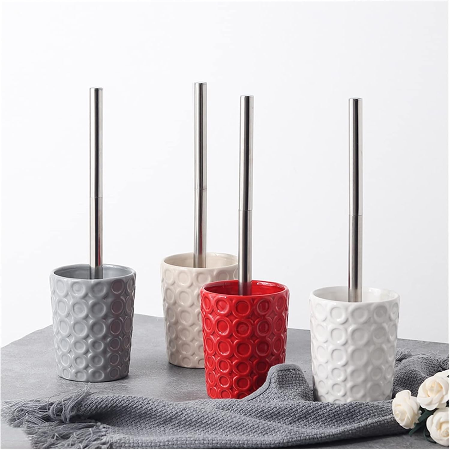 INPETS Toilet Brush Holder Set with Ceramic and Stainless Steel
