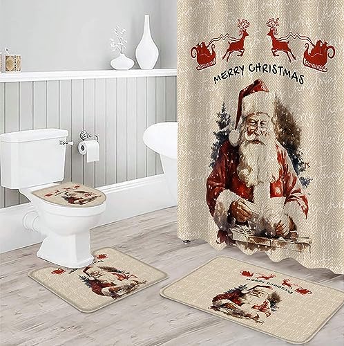 ZOE GARDEN Christmas Santa Bathroom Set with Rug and Hooks