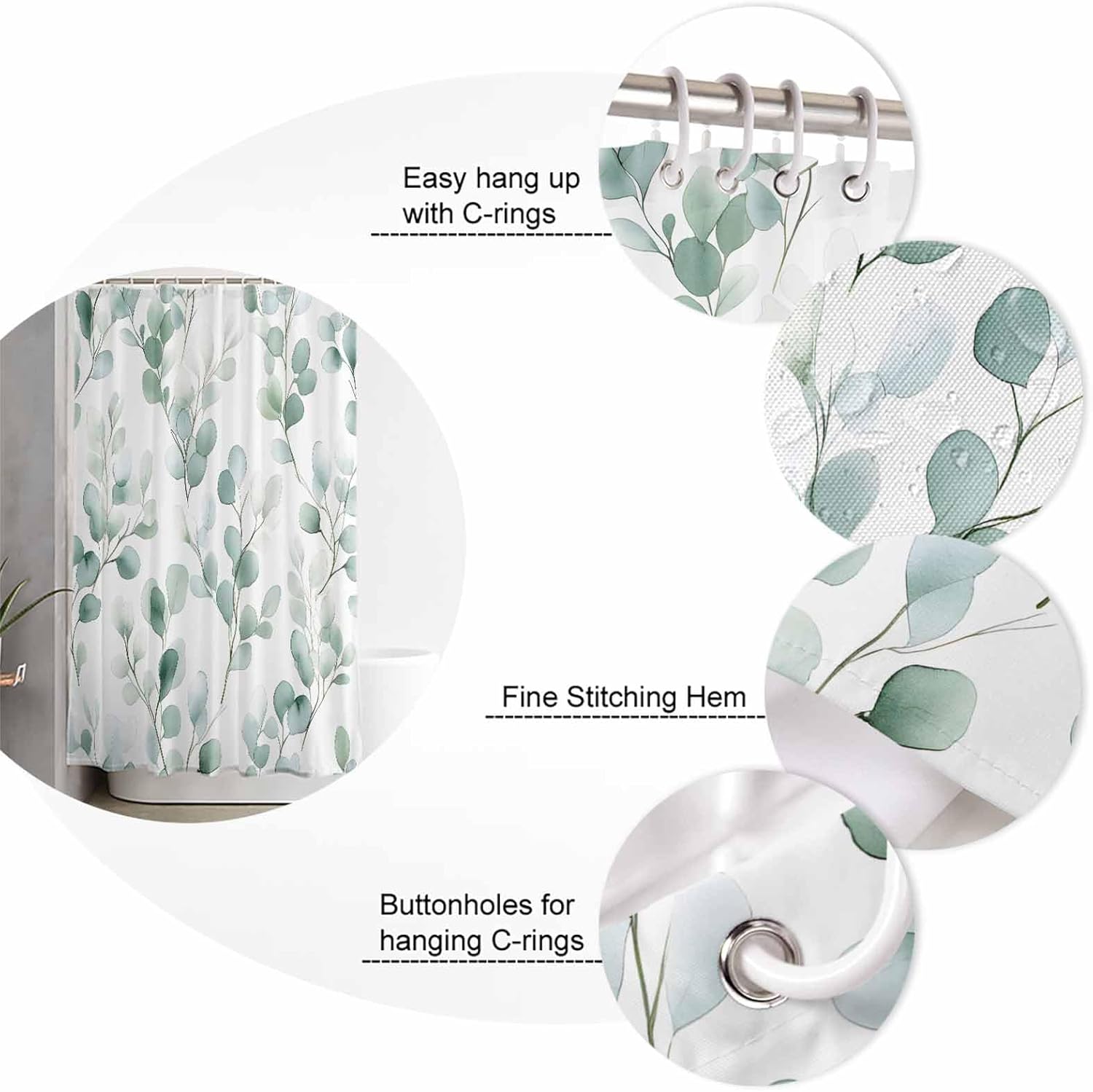 ZOE GARDEN Eucalyptus Shower Curtain Set 72x72