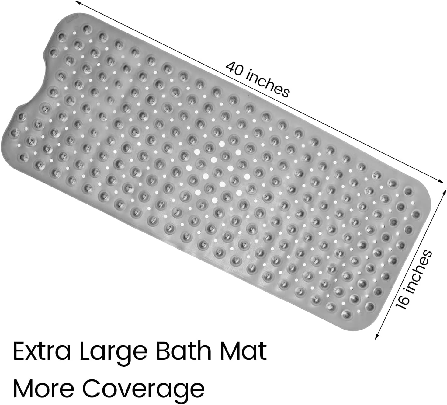 Carvmpin 40x16 Inch Non-Slip Bath Mat with Suction Cups and Drain Holes
