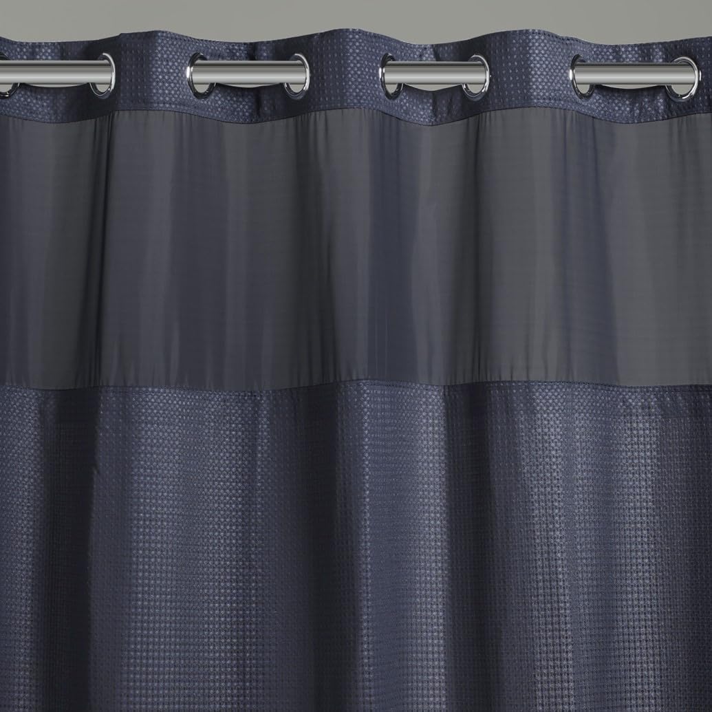 Hookless 3-in-1 Waffle Shower Curtain Set Navy 71 x 74