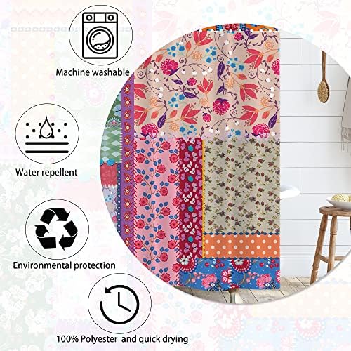 Laifzere Patchwork Boho Floral Shower Curtain Set 60x72 Inch with Hooks