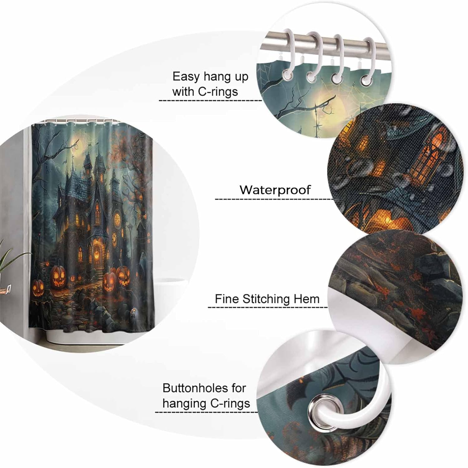 ZOE GARDEN Halloween Pumpkin Shower Curtain Set